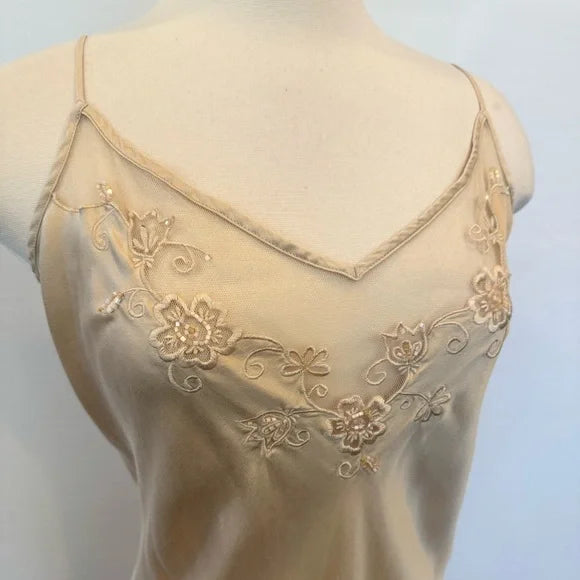 Robe de soirée longue en satin style victorien champagne, broderie florale exquise, bretelles spaghetti, dos nu, robe de bal, gh3924