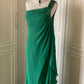 💚Green beaded vintag one shoulder stylish long chiffon wedding guest dress ball gown evening dress gatsby beauty party dress gh4391