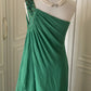 💚Green beaded vintag one shoulder stylish long chiffon wedding guest dress ball gown evening dress gatsby beauty party dress gh4391