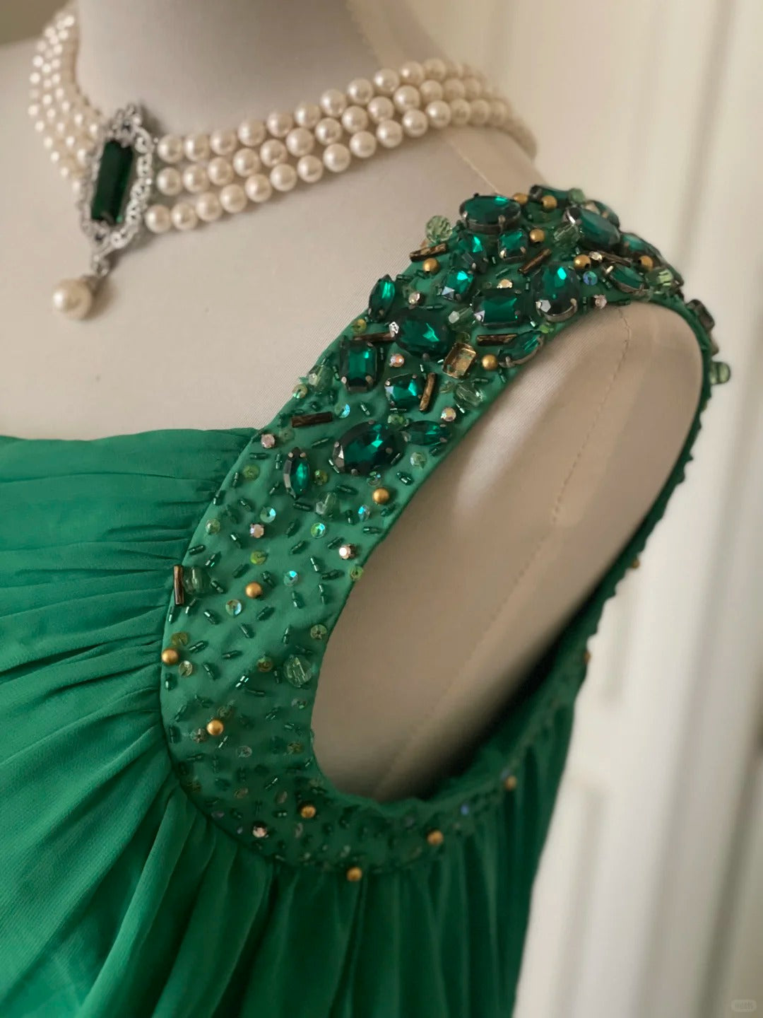 💚Green beaded vintag one shoulder stylish long chiffon wedding guest dress ball gown evening dress gatsby beauty party dress gh4391