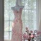 Pink Delicate Floral Long Chiffon Ball Gown Evening Dress Party Dress Birthday Dress Date Dress gh4161