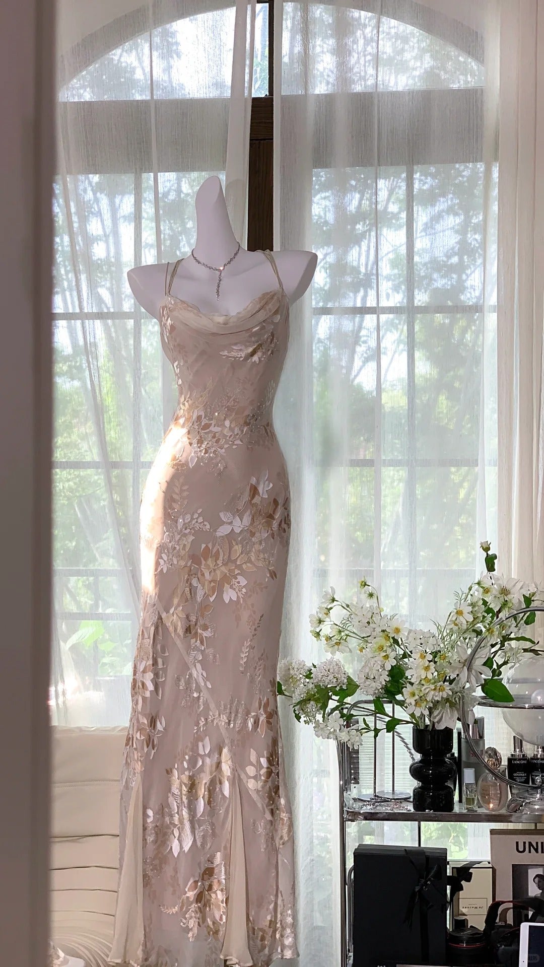 Light Pink Floral Elegant Romantic Long Chiffon Ball Gown Evening Dress Party Dress gh4402