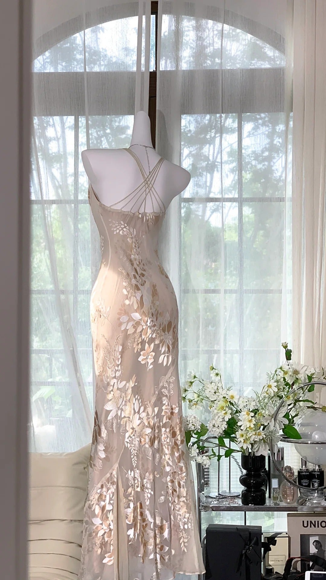 Light Pink Floral Elegant Romantic Long Chiffon Ball Gown Evening Dress Party Dress gh4402