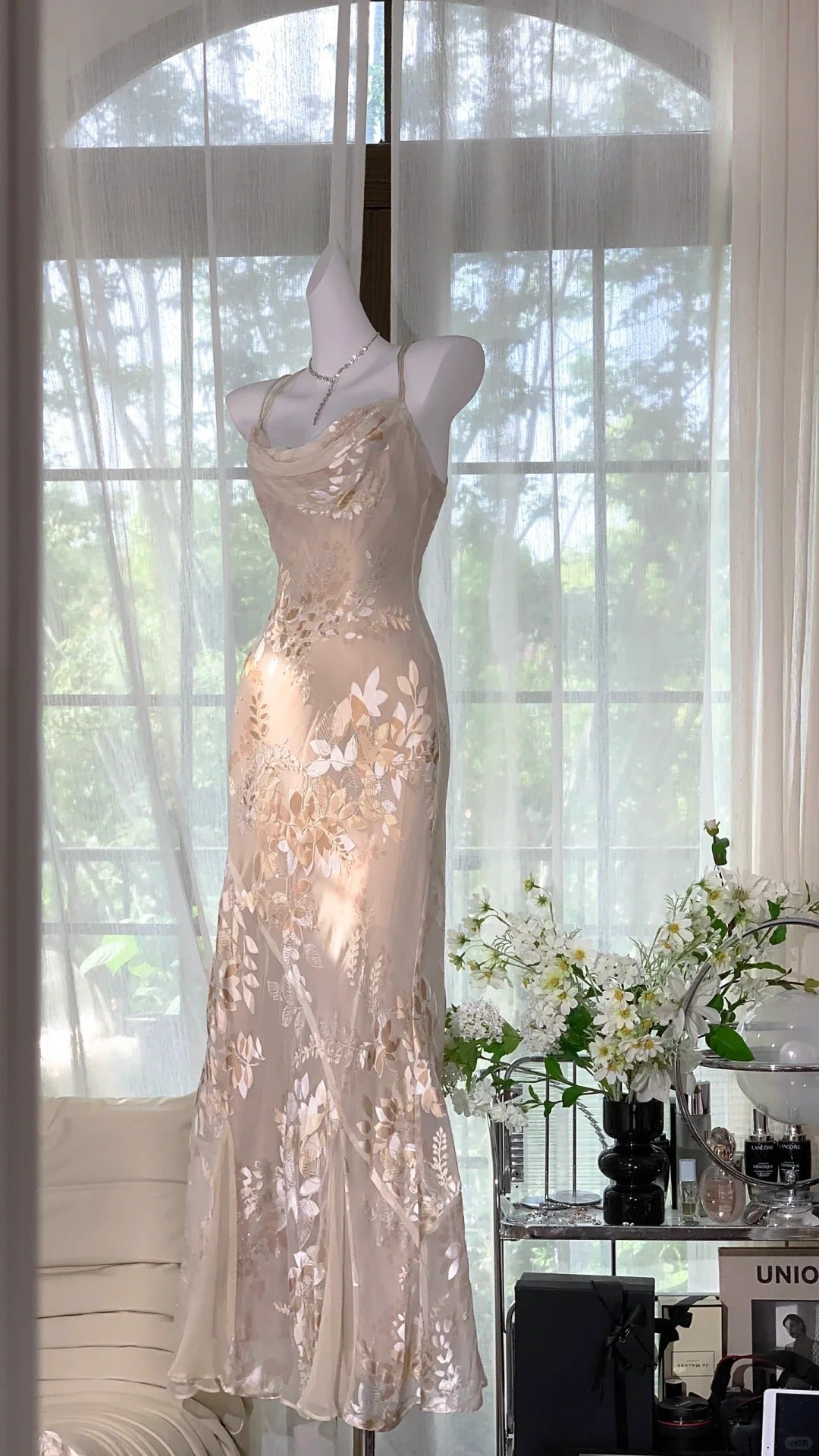 Light Pink Floral Elegant Romantic Long Chiffon Ball Gown Evening Dress Party Dress gh4402