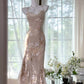 Light Pink Floral Elegant Romantic Long Chiffon Ball Gown Evening Dress Party Dress gh4402