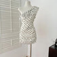 Black and white polka dot ruffled hip short homecoming dress gh4561