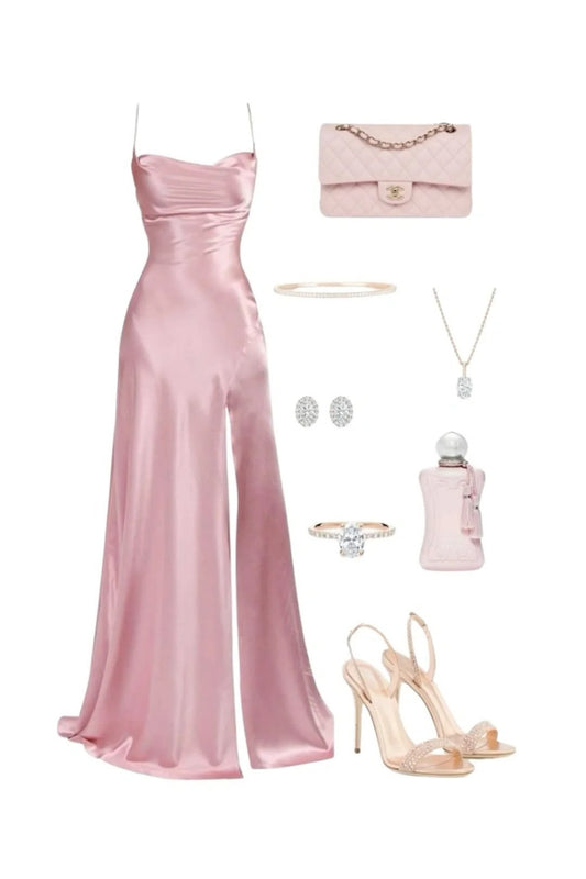Girlhomeshops - Robe de bal longue en satin rose à bretelles spaghetti et fente sexy gh5736