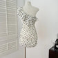 Black and white polka dot ruffled hip short homecoming dress gh4561