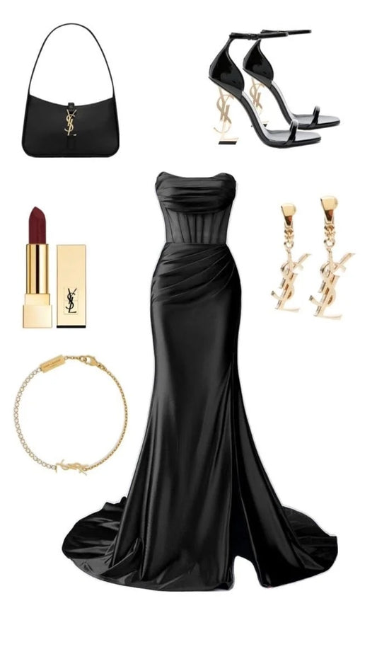 girlhomeshops - Robe de bal longue et élégante en satin noir gh5733