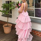 girlhomeshops-Yellow/pink floral suspender long chiffon prom dress bestie dress sister dress friendship dress gh5799