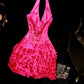 Pink Beaded Homecoming Dress Fashion Short Satin Ball Gown Evening Dress gh4421
