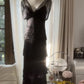Black Beaded Elegant Long Tiered Chiffon Ball Gown Evening Gown Party Dress gh4751