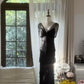 Black Beaded Elegant Long Tiered Chiffon Ball Gown Evening Gown Party Dress gh4751