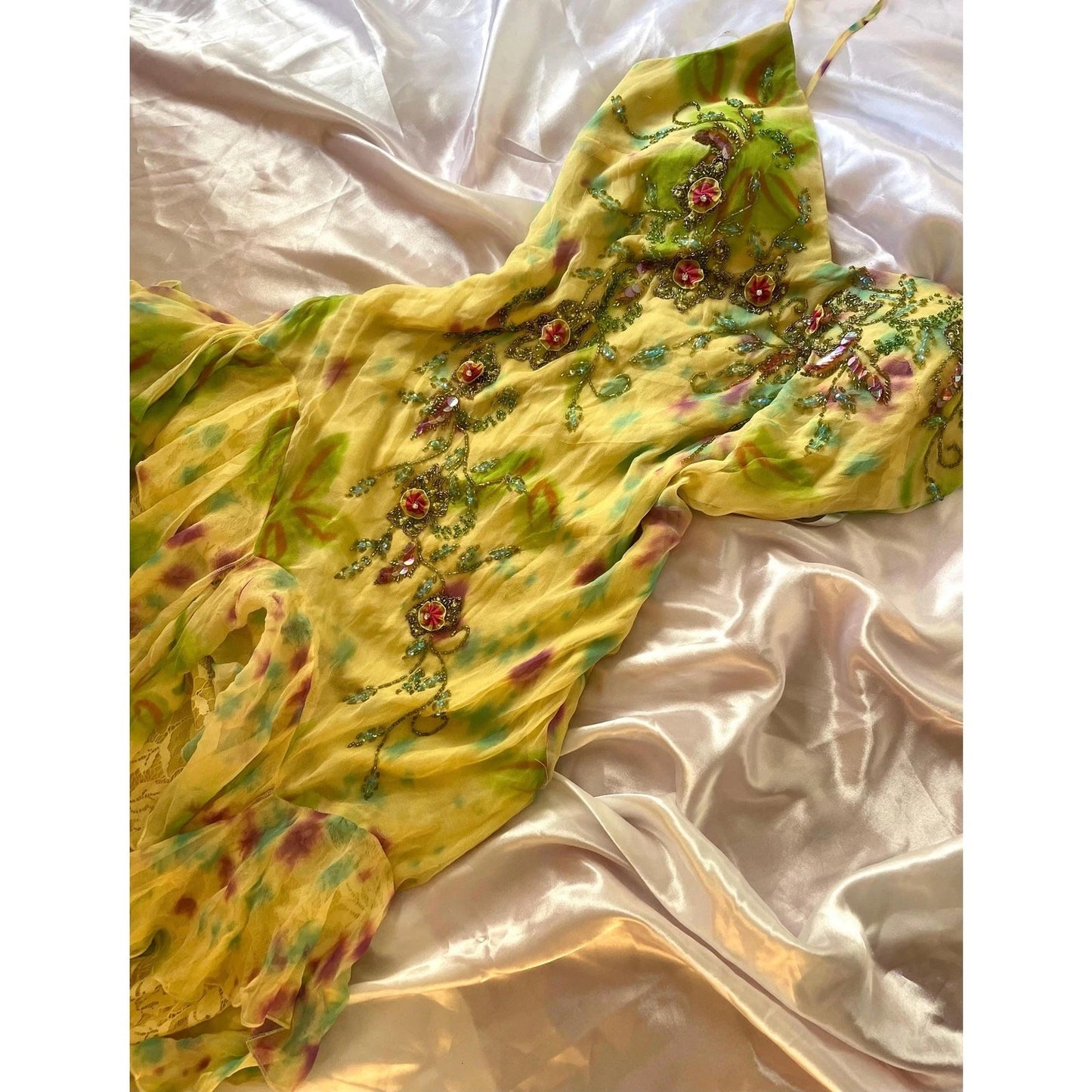 Yellow fashion elegant exquisite beaded spaghetti strap tulle long ruffled lace ball gown evening dress party dress prom dress gh3187