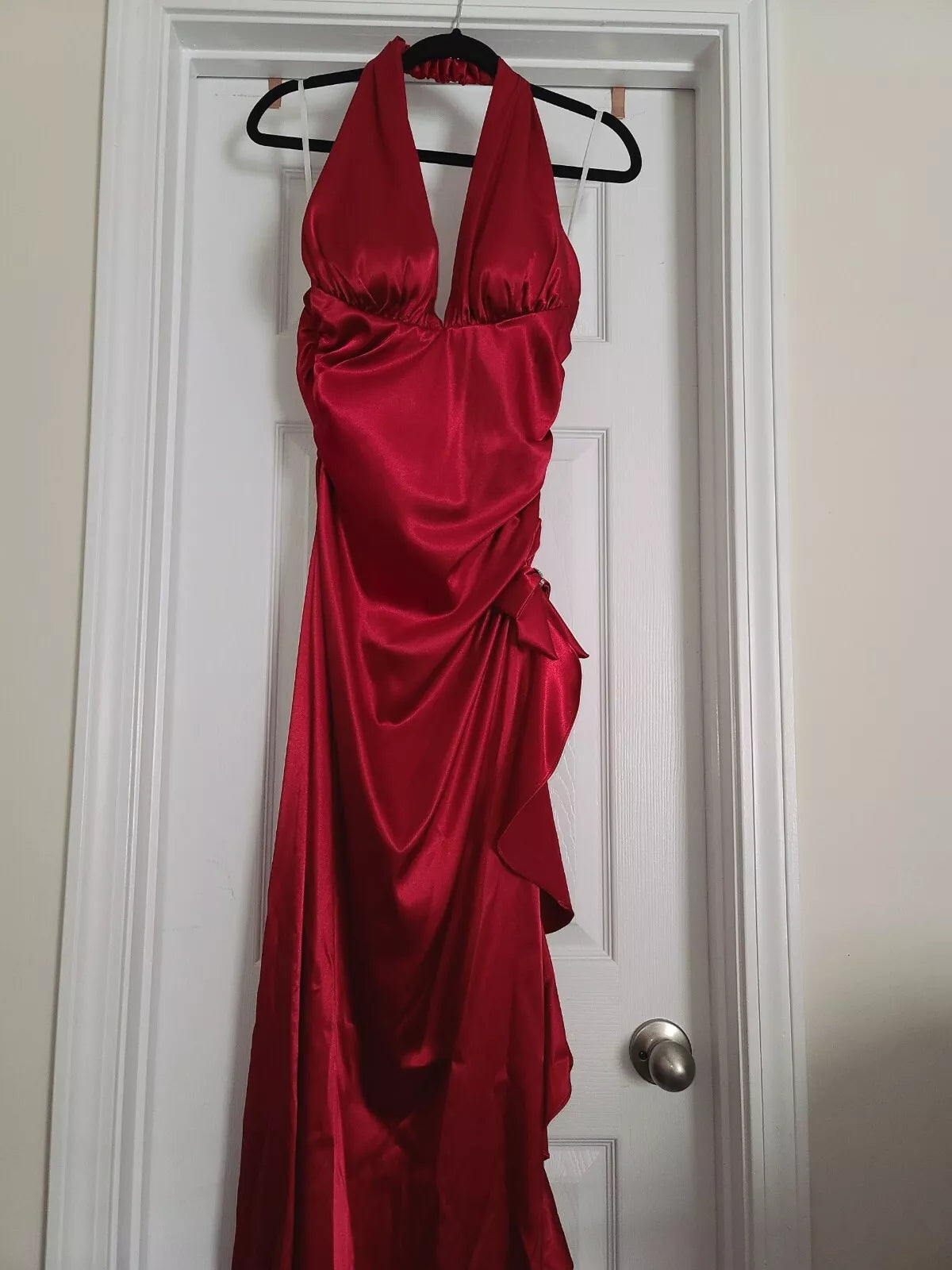 Hot Red Suspender Fashion Sexy Simple long Satin Ruffle Elegant Ball Gown Evening Dress Party Dress Homecoming Dress gh3234