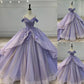 Light purple spaghetti strap applique beaded long tulle ball gown evening gown adult ceremony gown graduation ceremony gown gh3123
