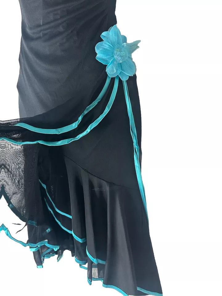 Black fashion blue floral tube top short ruffle homecoming dress prom dress evening dress birthday party dress gh3533