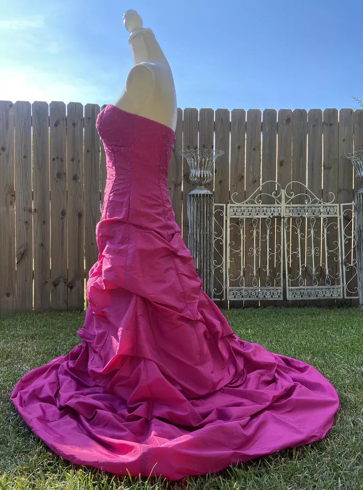 Pink Retro Elegant Tube Top Exquisite Rhinestone Long Ball Gown Evening Dress gh3310