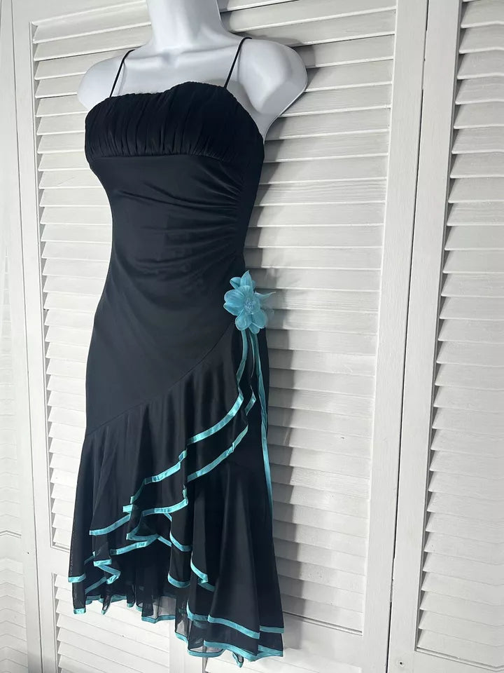 Black fashion blue floral tube top short ruffle homecoming dress prom dress evening dress birthday party dress gh3533