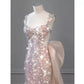 Robe de bal sirène rose magnifique et étincelante avec nœud amovible, longue robe de bal élégante à paillettes, robe de soirée gh3544