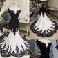 Black gorgeous exquisite lace V-neck backless long floor-length trailing satin sexy elegant ball gown evening dress wedding dress gh3456