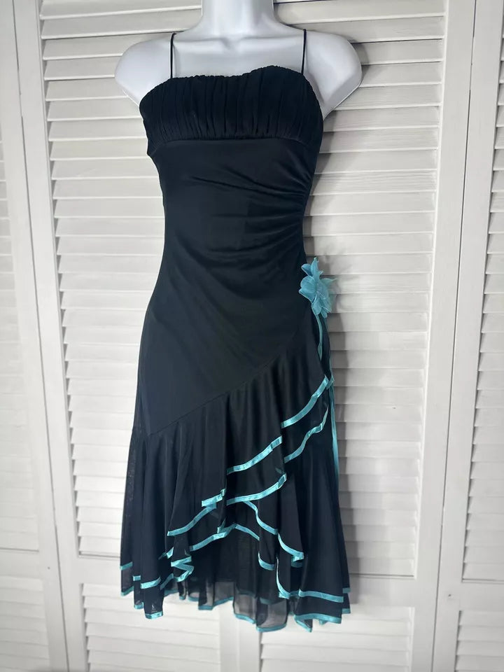 Black fashion blue floral tube top short ruffle homecoming dress prom dress evening dress birthday party dress gh3533