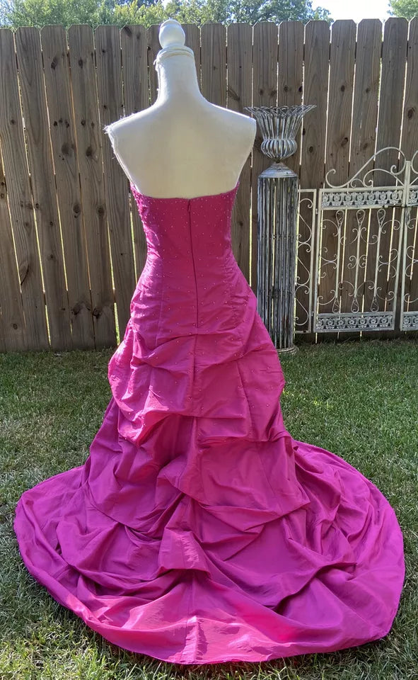 Pink Retro Elegant Tube Top Exquisite Rhinestone Long Ball Gown Evening Dress gh3310
