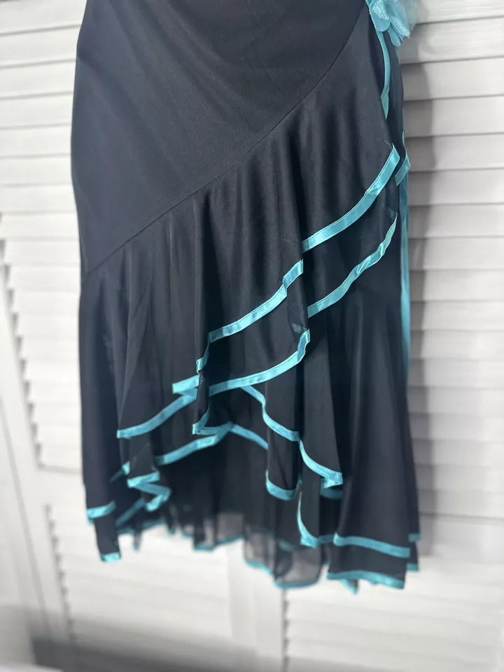 Black fashion blue floral tube top short ruffle homecoming dress prom dress evening dress birthday party dress gh3533