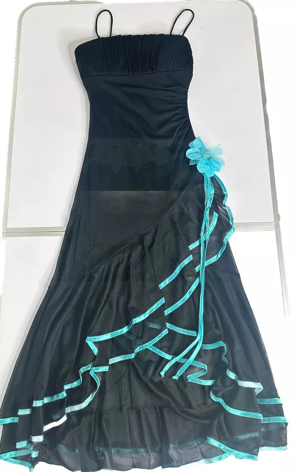 Black fashion blue floral tube top short ruffle homecoming dress prom dress evening dress birthday party dress gh3533