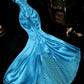 Blue gorgeous rhinestone long satin ball gown evening dress party dress birthday dress gh4457