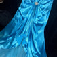 Blue gorgeous rhinestone long satin ball gown evening dress party dress birthday dress gh4457