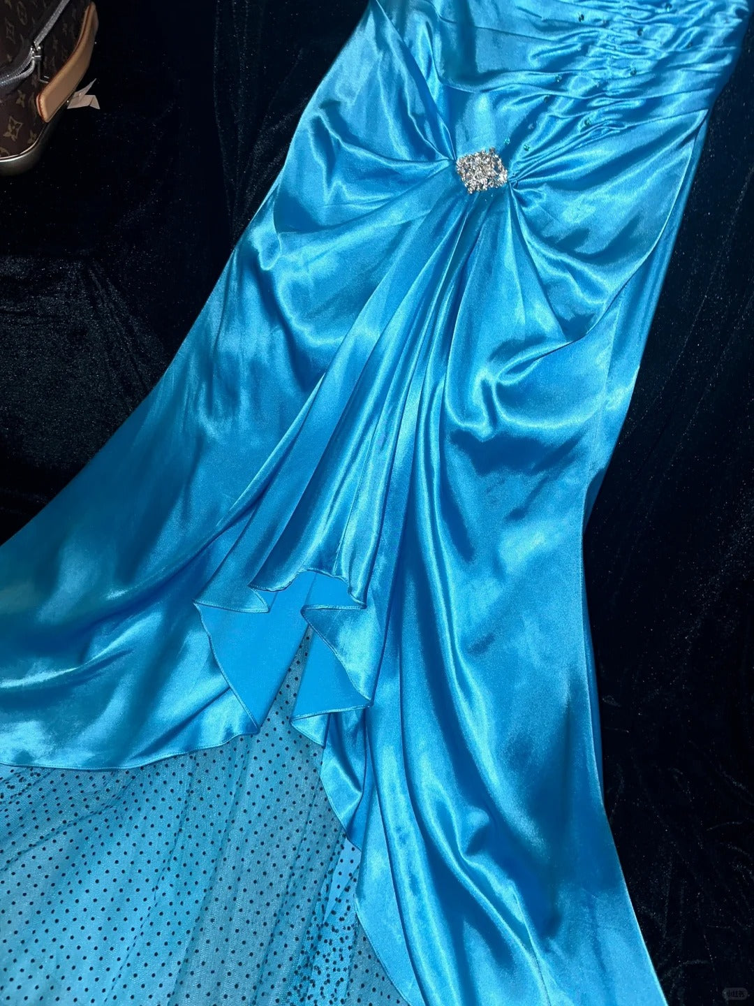 Blue gorgeous rhinestone long satin ball gown evening dress party dress birthday dress gh4457