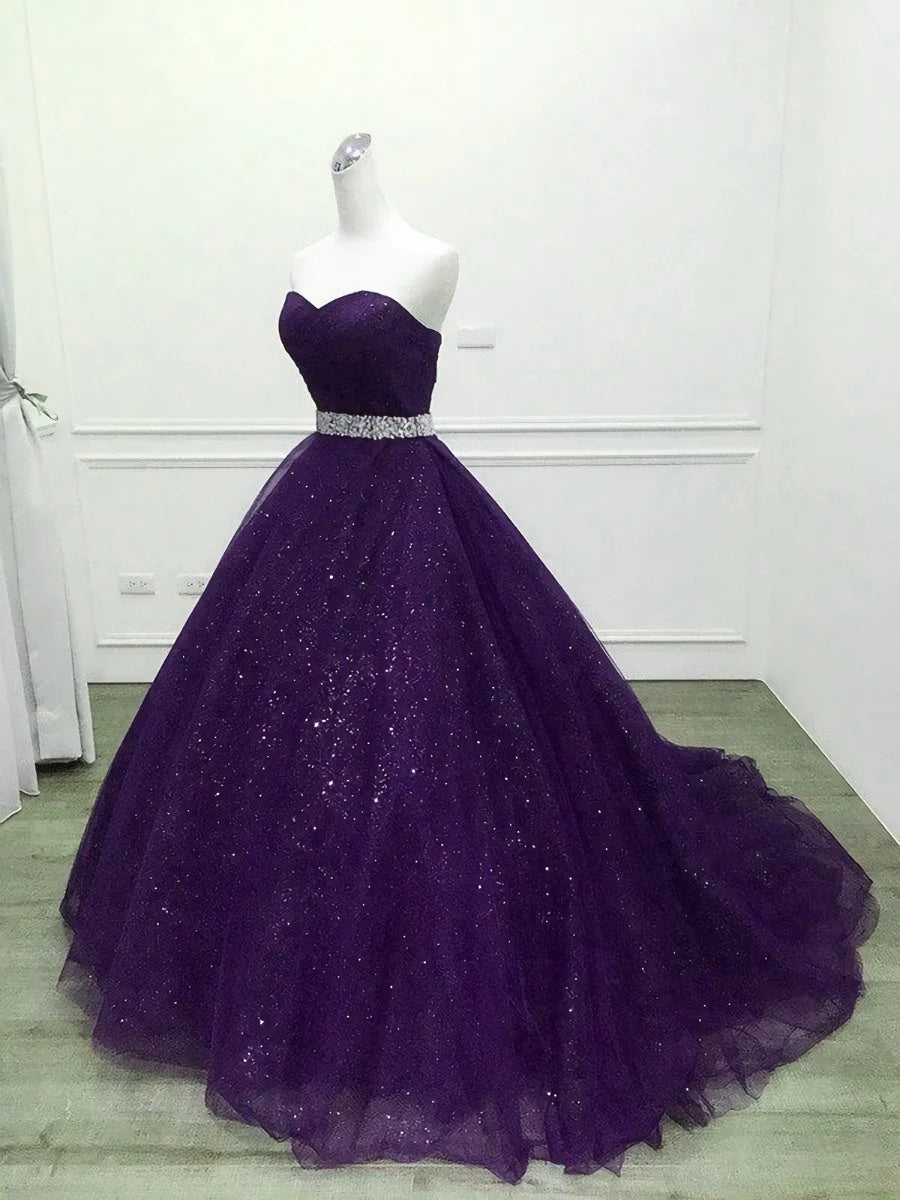 Royal blue/Purple gorgeous shiny exquisite beaded A-line long tulle ball gown evening dress gh3558