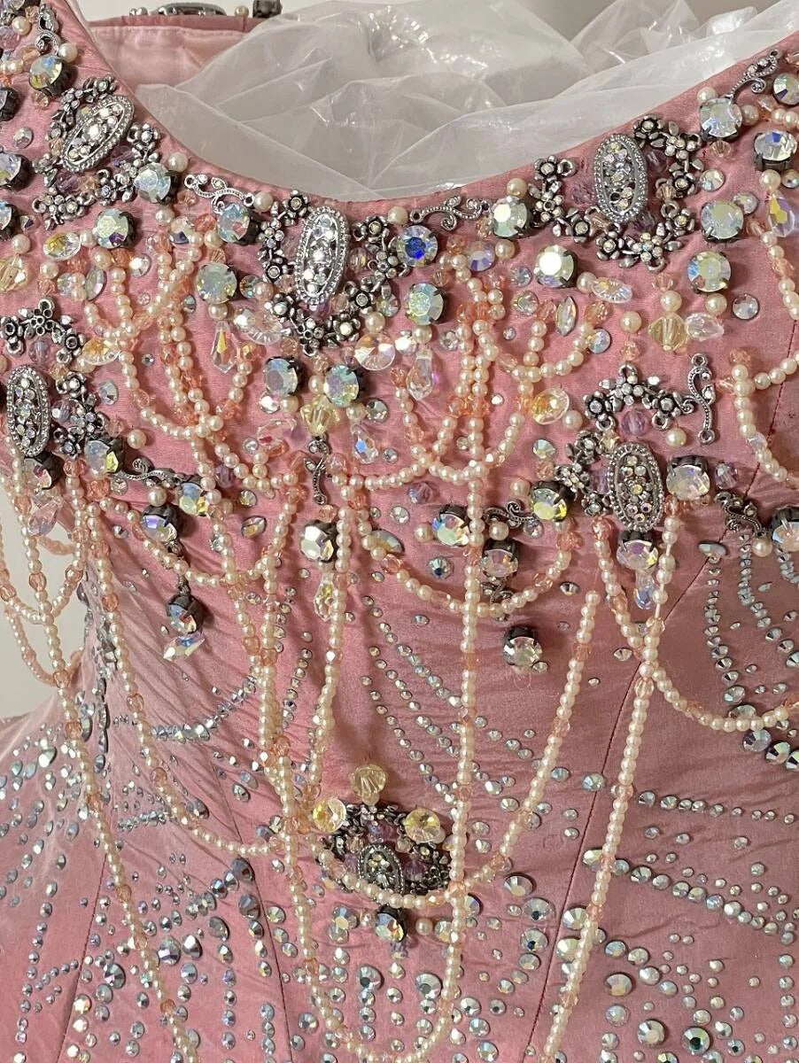 Girlhomeshops - Wunderschönes, funkelndes, elegantes, langes Ballkleid aus Tüll in Rosa, gh5320