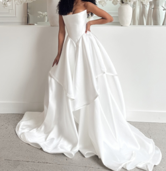 Girlhomeshops - Robe de mariée longue en satin blanc, épaules dénudées, longueur au sol, robe de bal gh5394