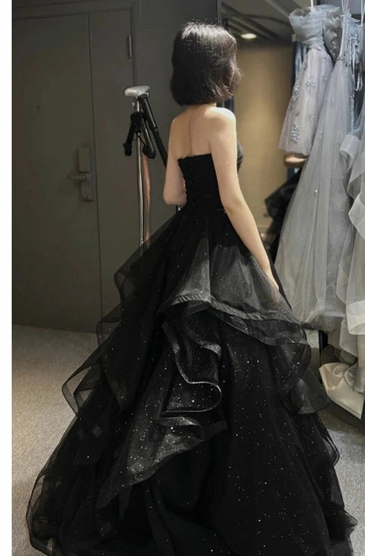 Black Shiny Sweetheart Tulle Layers Ball Gown Formal Dresses, Black Evening Dress Prom Dress  gh2302