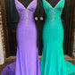 Rose Red V-neck Beading Mermaid Prom Dress with Side Slit gh2587