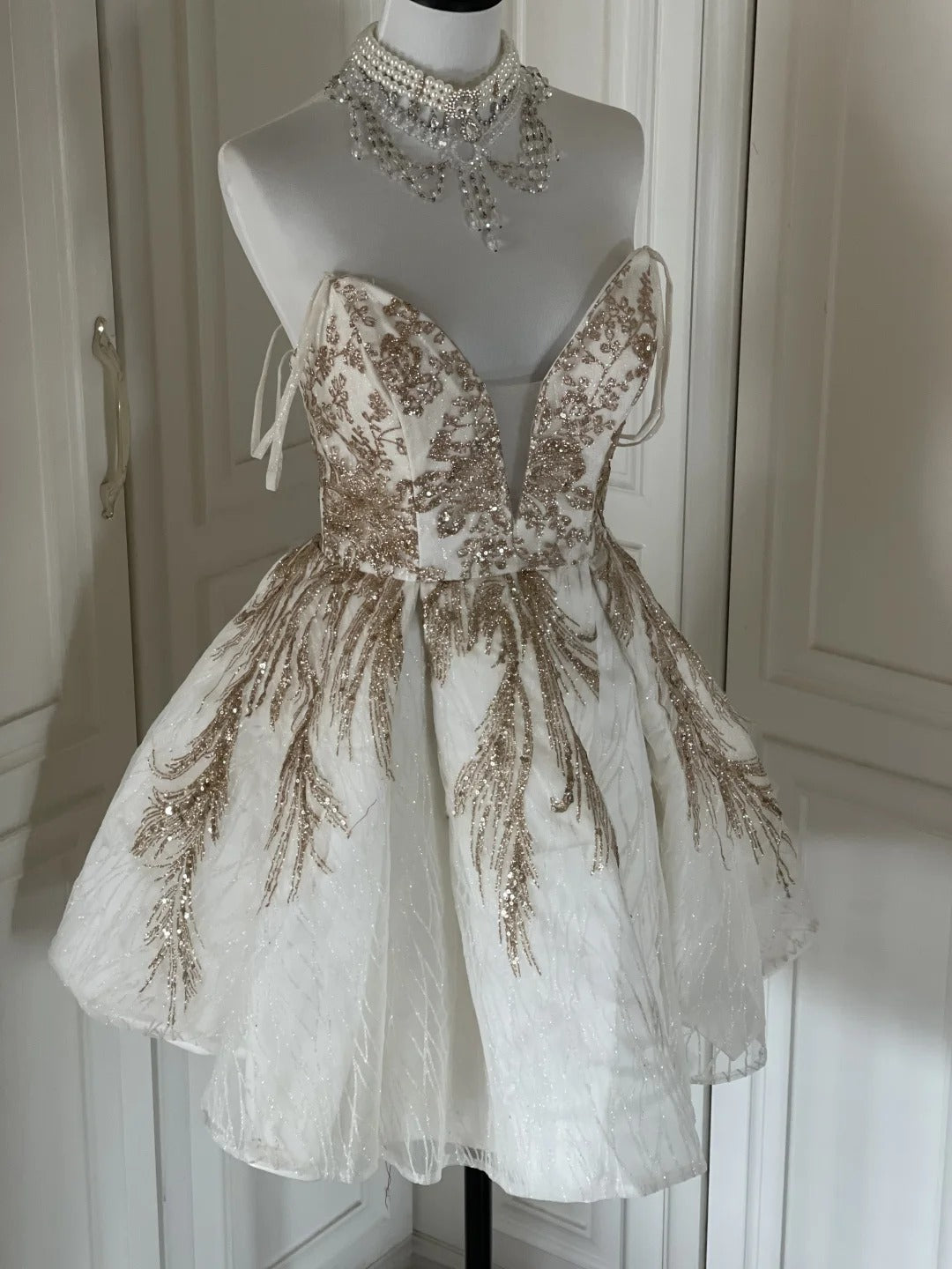 White Gold Sequins Shiny Gorgeous Cute Elegant Sophisticated Short Princess Sequin Homecoming Dress Prom Dress Evening Dress Party Dress gh4166