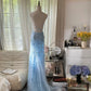 girlhomeshops-Gradient Blue Tulle Spaghetti-Strap 3D Embroidery Train Fairy-Style Gown gh6375
