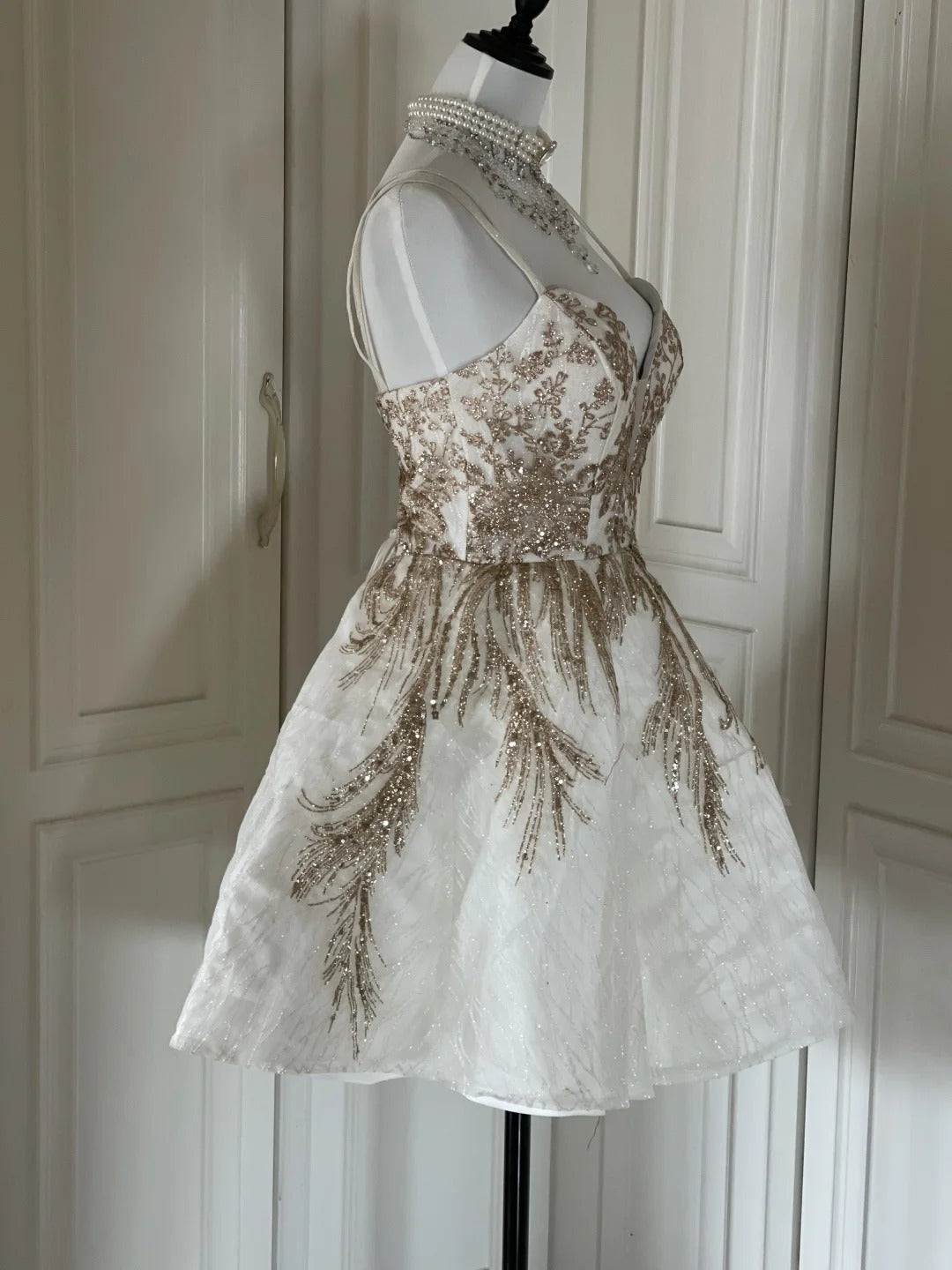 White Gold Sequins Shiny Gorgeous Cute Elegant Sophisticated Short Princess Sequin Homecoming Dress Prom Dress Evening Dress Party Dress gh4166