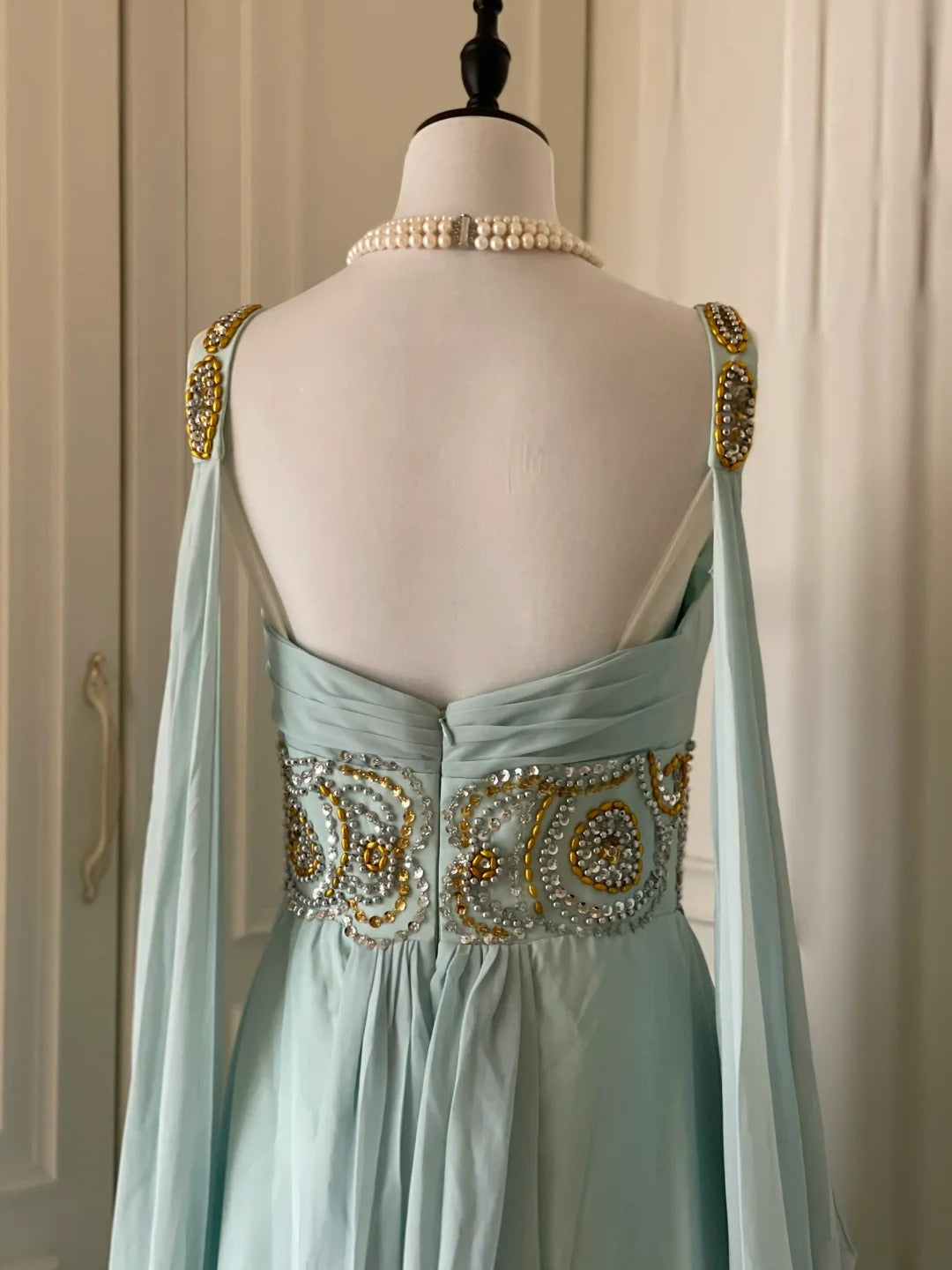 Light Blue Fashionable Elegant Greek Goddess Gown Long Chiffon Floor Length Trailing Ball Gown Evening Gown Party Dress gh4266