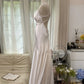 girlhomeshops-Formal Dress White Satin Spaghetti-Strap Beaded Open-Back Train Elegant-Style Wedding Dress gh6376