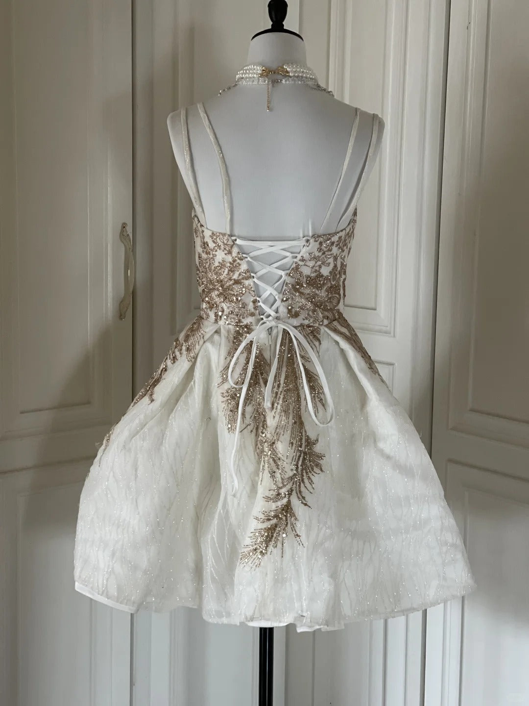 White Gold Sequins Shiny Gorgeous Cute Elegant Sophisticated Short Princess Sequin Homecoming Dress Prom Dress Evening Dress Party Dress gh4166