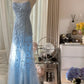 girlhomeshops-Gradient Blue Tulle Spaghetti-Strap 3D Embroidery Train Fairy-Style Gown gh6375