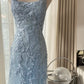 girlhomeshops-Gradient Blue Tulle Spaghetti-Strap 3D Embroidery Train Fairy-Style Gown gh6375