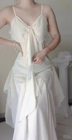 Robe de soirée longue fluide en mousseline de soie, blanc ivoire, gh4708