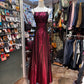 Burgundy flower exquisite elegant long satin evening dress birthday party dress prom dress gh4279