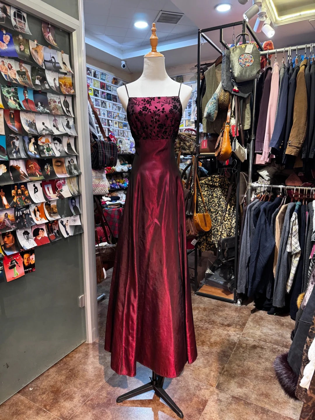 Burgundy flower exquisite elegant long satin evening dress birthday party dress prom dress gh4279