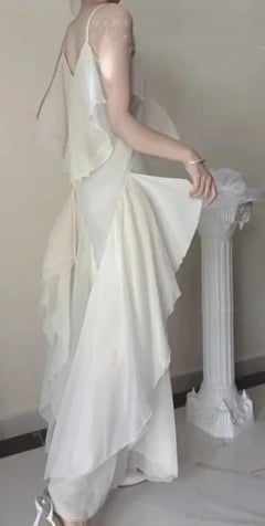 Robe de soirée longue fluide en mousseline de soie, blanc ivoire, gh4708