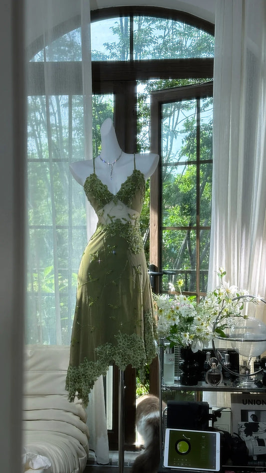 Green vintage beaded short chiffon homecoming dress prom dress evening dress birthday party dress date dress dance dress gh4680